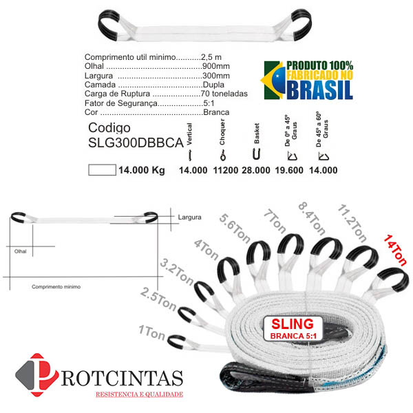 Cinta Sling Branca para Elevação de Carga 14 Toneladas